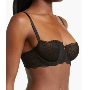 Skarlett Blue Bra 32D Striped Balconette Black Lace Bra